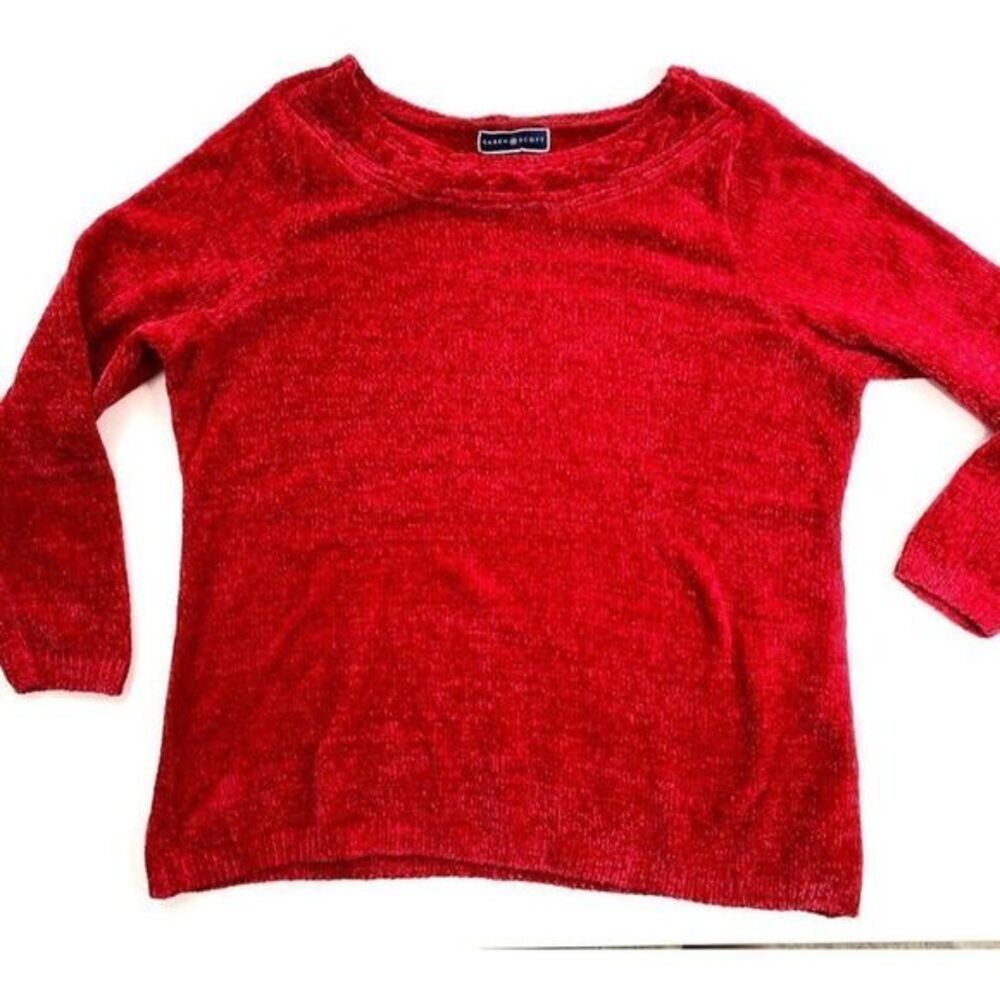 Karen Scott Sweater Top 1X‎ Plus Red Soft Chenille